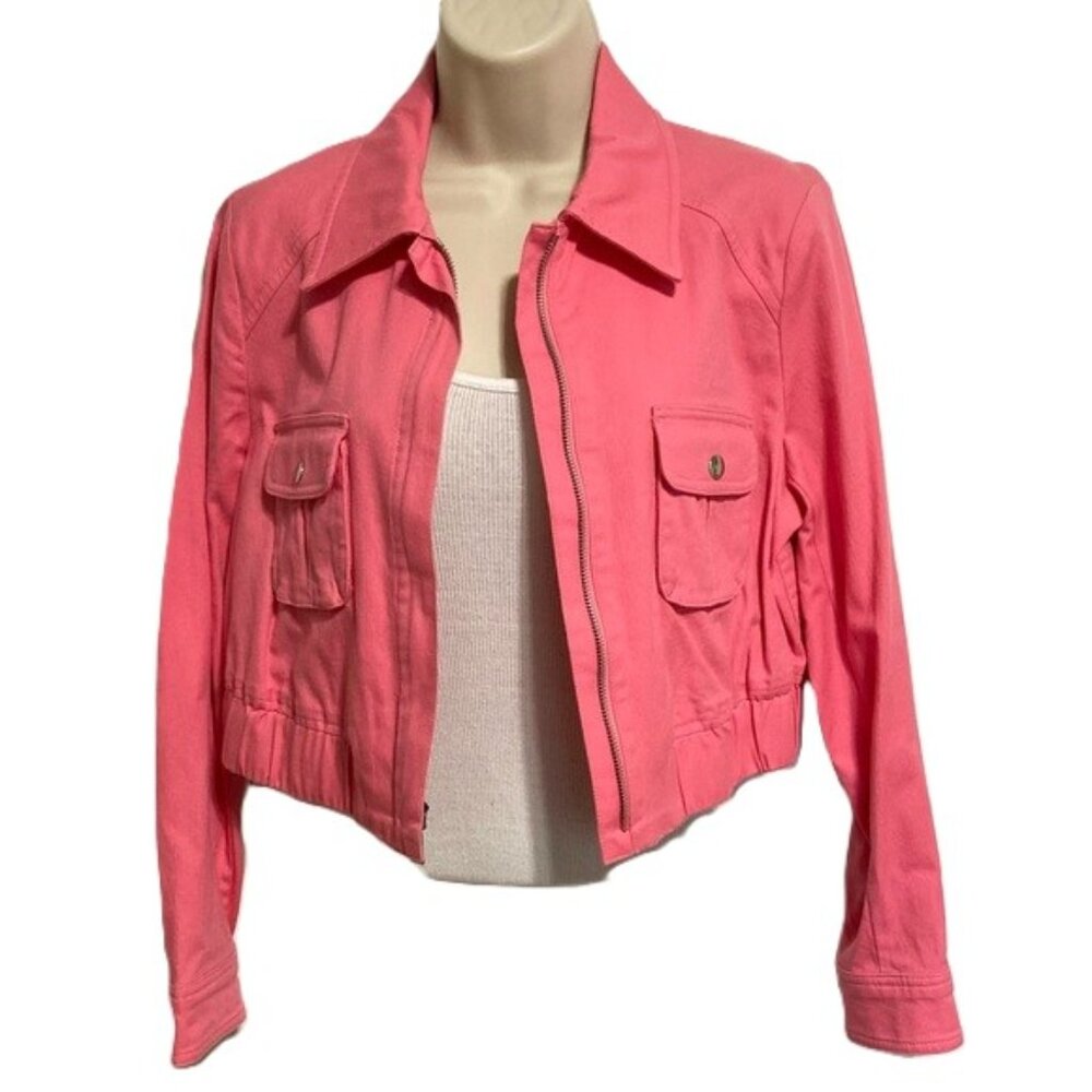 BEBE Pink Lemona Pink Lemonade Denim Zip Snap Jacket Womens Large